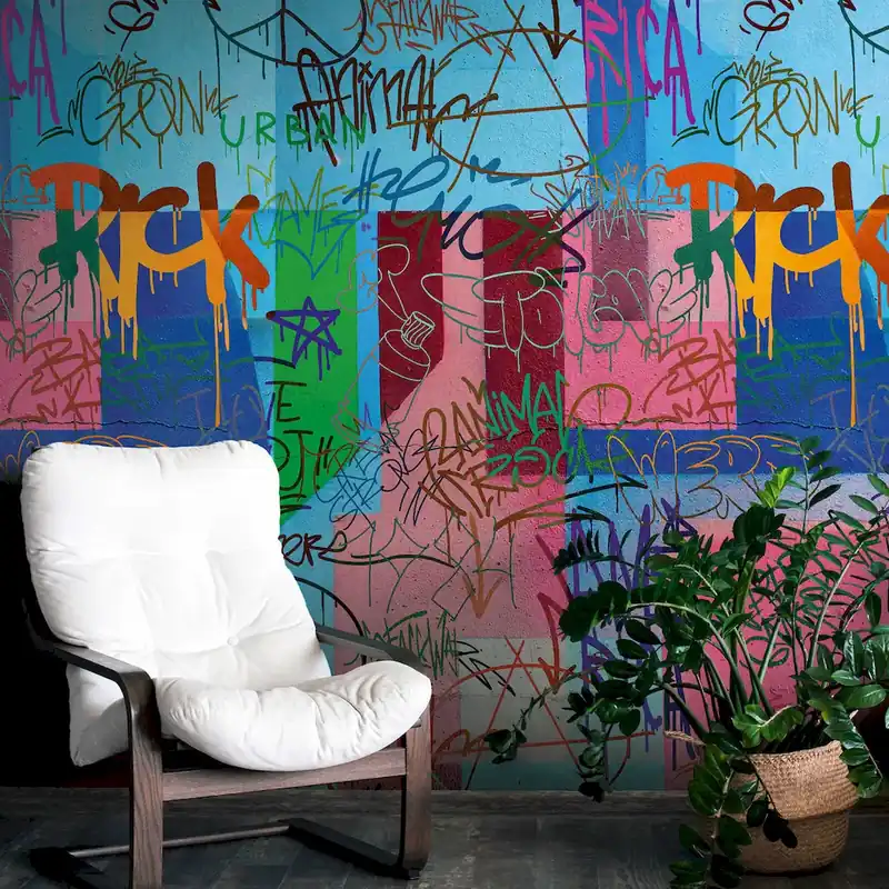 Tapeta mural panel 39824-1 A.S. Creation THE WALL III tapeta miejska na flizelinie z kolorowym motywem graffiti i powtarzającym się wzorem – kolorowa, niebieska, różowa Oferta czasowa