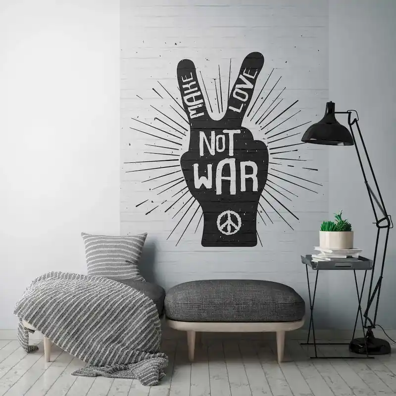 Ograniczona ilość Tapeta mural panel 39829-1 A.S. Creation THE WALL III tapeta na flizelinie na ścianę z wyrazistą ilustracją –make love not war– – biała, czarna