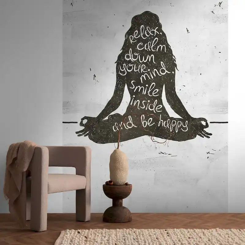 Ekspresowa dostawa Tapeta mural panel 39856-1 A.S. Creation THE WALL III tapeta z tkaniny włókninowej –joga i medytacja– z uspokajającym i inspirującym tekstem oraz powtarzającym się wzorem – czerń, biel