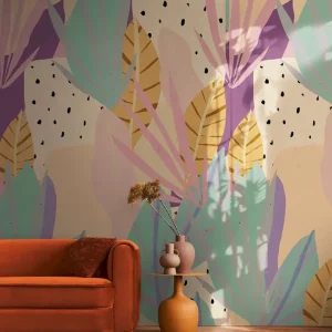 Cena promocyjna Tapeta mural panel 78208-2 A.S. Creation Anna D'Andrea tapeta na flizelinie –pastel tropics– 159 cm szerokości x 280 cm wysokości - motyw liści tropikalnych w delikatnych pastelowych odcieniach, gładka powierzchnia - kolorowa