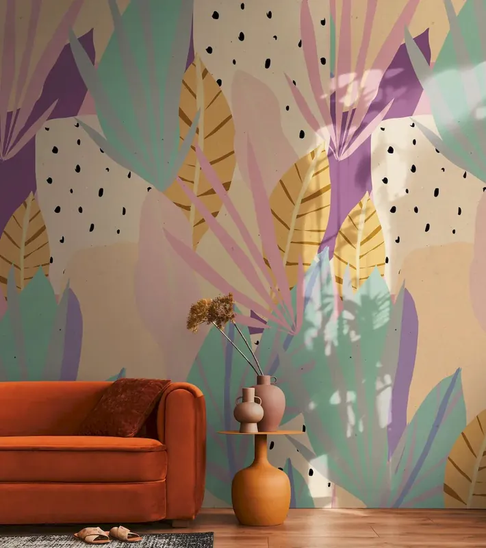Cena promocyjna Tapeta mural panel 78208-2 A.S. Creation Anna D'Andrea tapeta na flizelinie –pastel tropics– 159 cm szerokości x 280 cm wysokości - motyw liści tropikalnych w delikatnych pastelowych odcieniach, gładka powierzchnia - kolorowa