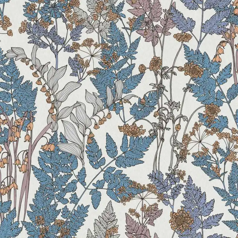 Niska cena Tapeta 37751-7 Floral Impression AS Creation liście i kwiaty w stylu nowoczesnej wiejskiej rezydencji - niebieski, kremowy, beżowy