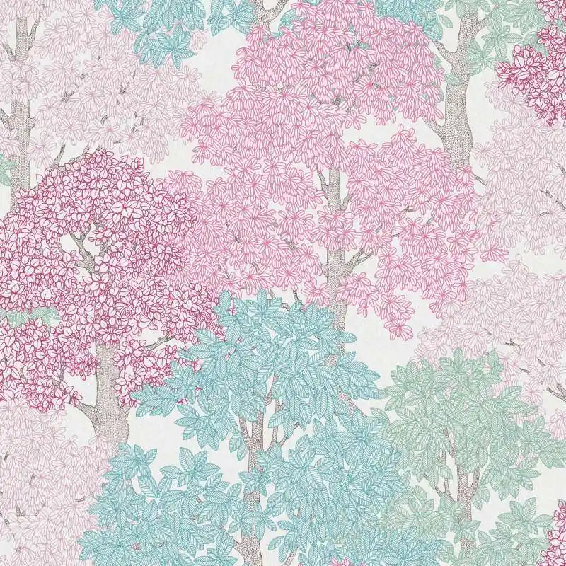 Bezpieczna płatność Tapeta 37753-5 Floral Impression AS Creation motyw lasu w stylu rysunkowym - różowy, niebieski, biały