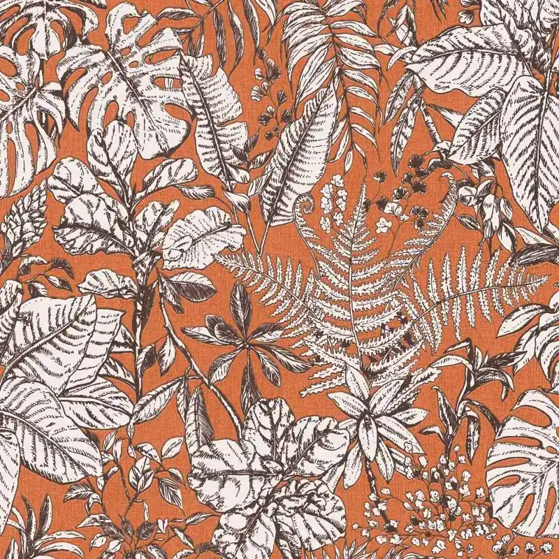 Tapeta 37520-4 Daniel Hechter 6 AS Creation dżungla liście monstera i paprocie - pomarańczowy, biały, brązowy Super okazja
