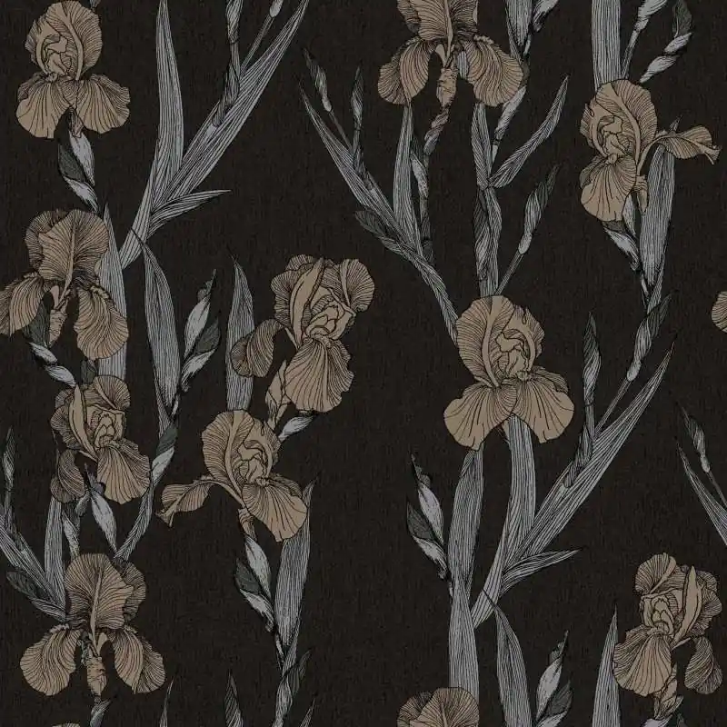 Tapeta 37526-1 Daniel Hechter 6 AS Creation tapeta z kwiatowym wzorem i kwiatami w stylu rysunkowym – czarny, szary, brązowy Do wyczerpania zapasów