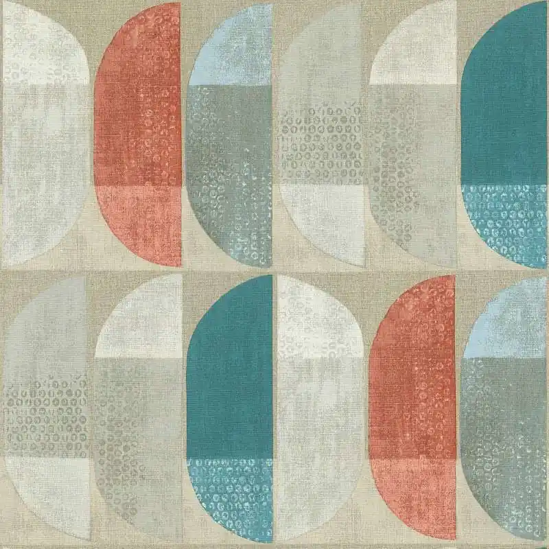 Darmowy zwrot Tapeta 37531-1 Geo Nordic AS Creation geometryczny wzór retro, styl skandynawski - beż, czerwień, błękit