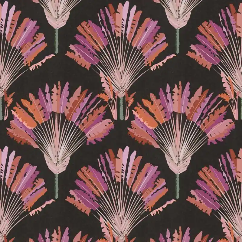 Bezpieczne zakupy Tapeta 37708-3 Jungle Chic AS Creation czarna z fioletowym wzorem w palmy
