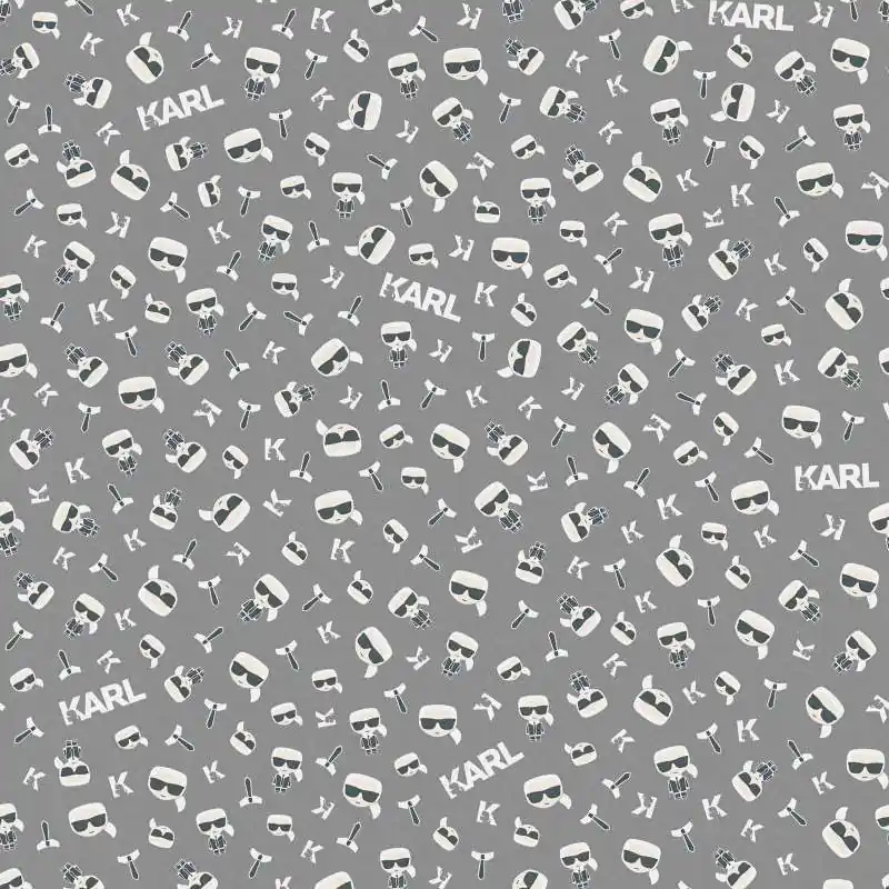Szybka dostawa Tapeta 37843-2 Karl Lagerfeld AS Creation karl lagerfeld symbol z postacią karla – szara