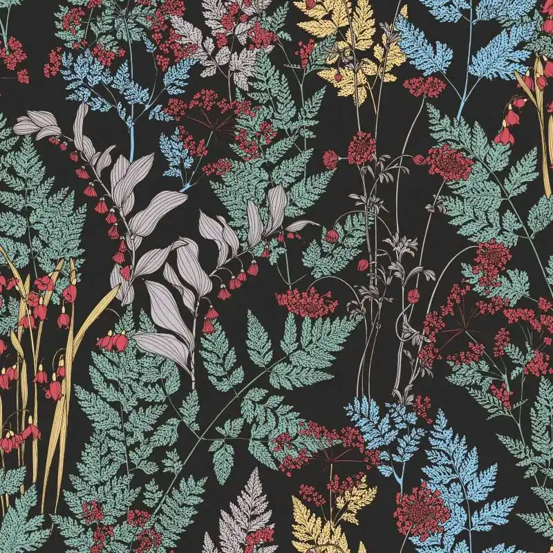 Tapeta 37751-1 Floral Impression AS Creation flizelinowa z motywem kwiatów i liści w rysunkowym stylu - czarny, zielony, żółty Ostatnie sztuki