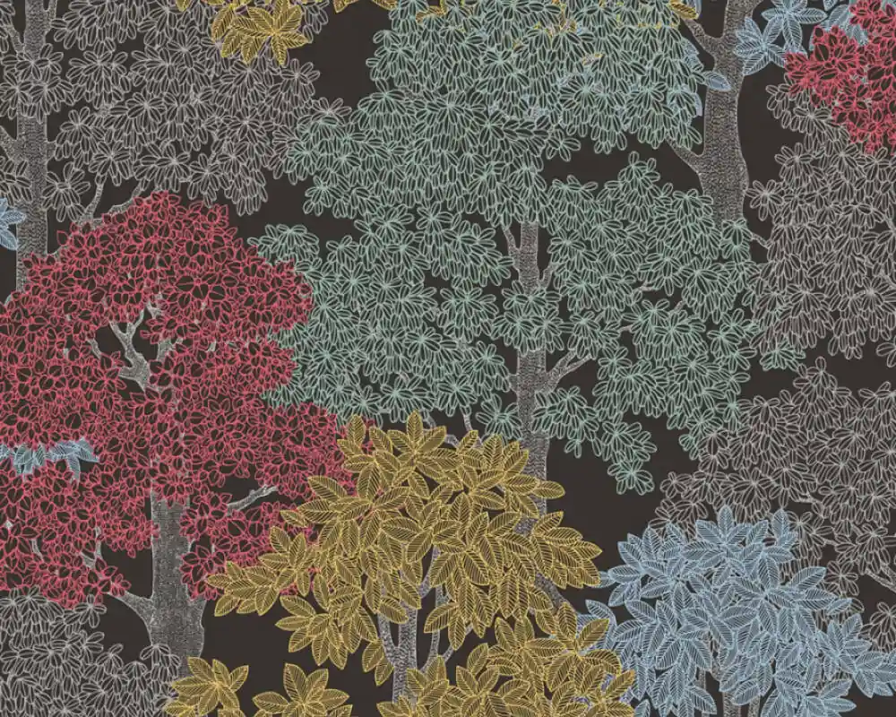 Nowy Tapeta 37753-2 Floral Impression AS Creation motyw lasu w stylu rysunkowym – brązowa, czarna, żółta