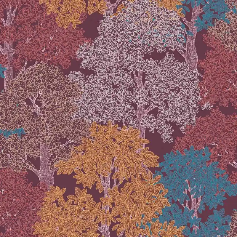 Zamów dziś Tapeta 37753-3 Floral Impression AS Creation wzór lasu i drzewa w stylu rysunkowym – fioletowy, czerwony, żelowy
