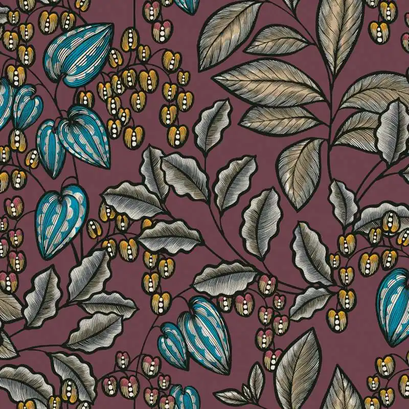 Tapeta 37754-6 Floral Impression AS Creation fioletowa w kwiaty z nadrukiem liści w stylu skandynawskim Tylko do końca tygodnia
