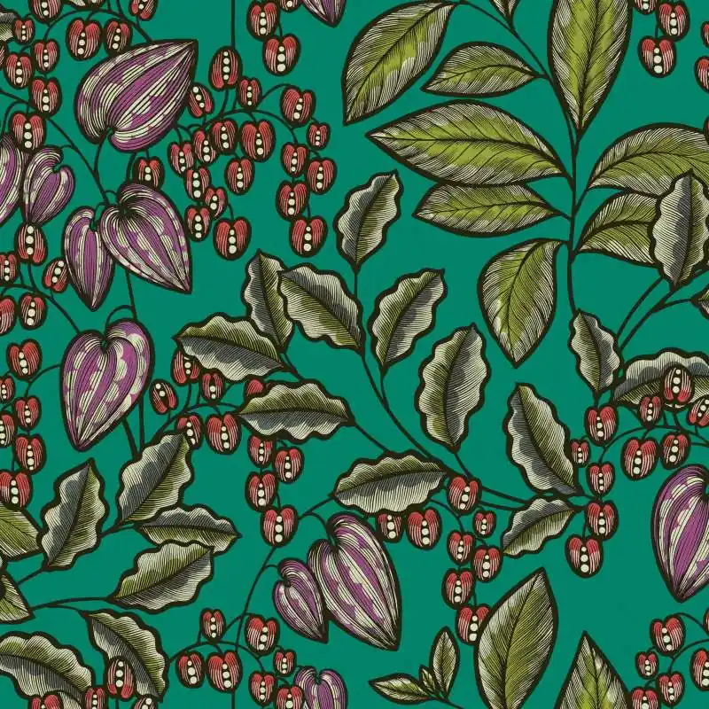 Zamów teraz Tapeta 37754-7 Floral Impression AS Creation zielona z motywem liści w stylu skandynawskim - zieleń, czerwień, fiolet