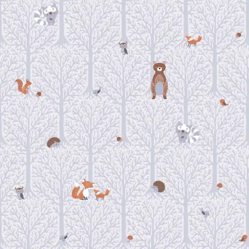 Tapeta 38119-1 Little Love AS Creation do pokoju dziecięcego motyw zwierząt leśnych – szarość, biel, brąz Dostępne od ręki