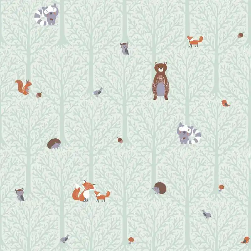 Dostępne od ręki Tapeta 38119-2 Little Love AS Creation leśne zwierzęta do pokoju chłopca – zielony, brązowy, pomarańczowy