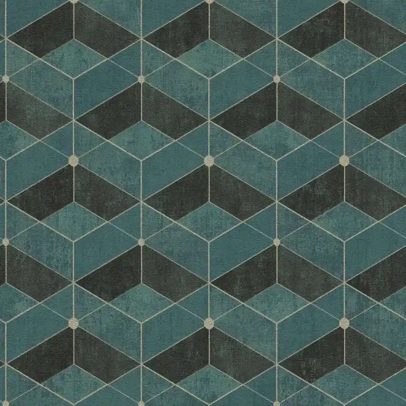 Tapeta 38202-3 Titanium 3 AS Creation turkusowa z graficznym wzorem i metalicznym akcentem – niebieski, zielony, czarny Super okazja