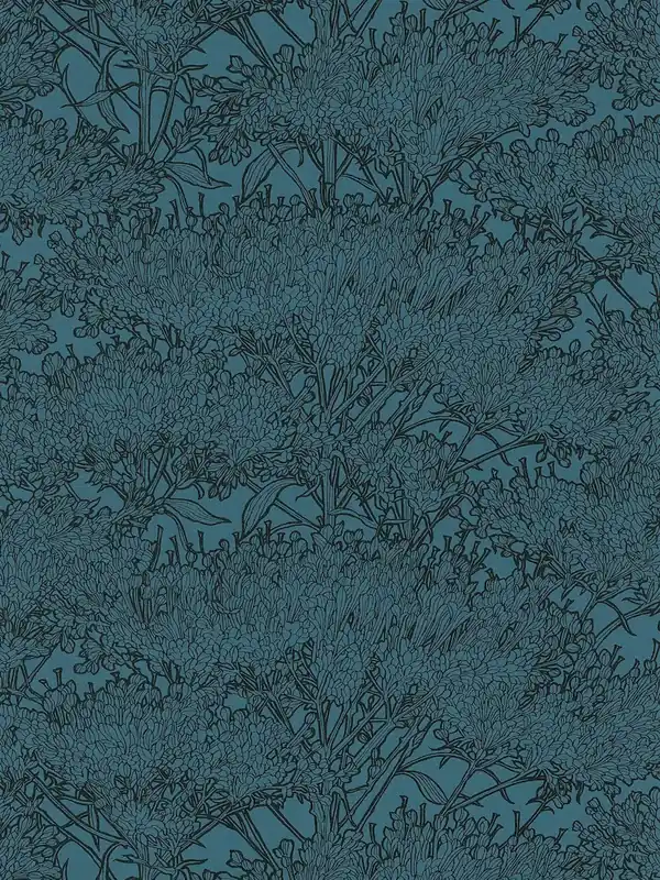 Premium Tapeta 36972-6 Absolutly Chic AS Creation turkusowa w kwiaty z czarnymi konturami - niebieski, czarny