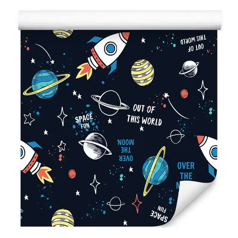 Tapeta Do Pokoju Dziecka Kosmos Rakiety Gwiazdy Wyprzedaż