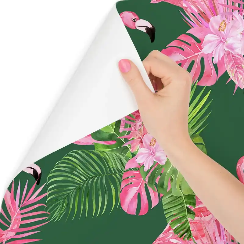 Wyjątkowa oferta Tapeta Do Salonu Flamingi, Ptaki, Kwiaty, Zieleń