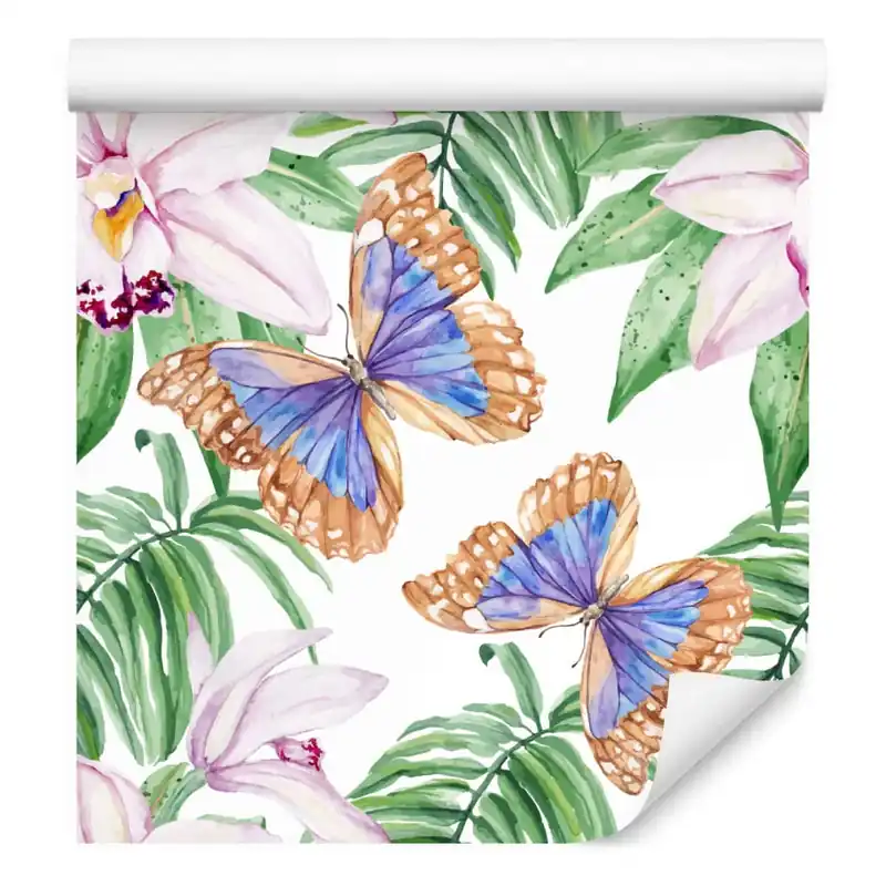 Tapeta Do Salonu, Motyle, Kwiaty, Liście Wyjątkowa oferta