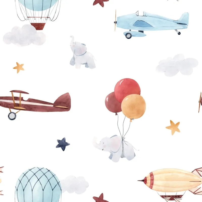 Promocja Tapeta Dziecięca Zwierzątka Samoloty Balony Chmury