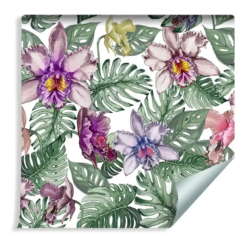 Tapeta Kolorowe Kwiaty Orchidei I Liście Monstery Hit sprzedaży