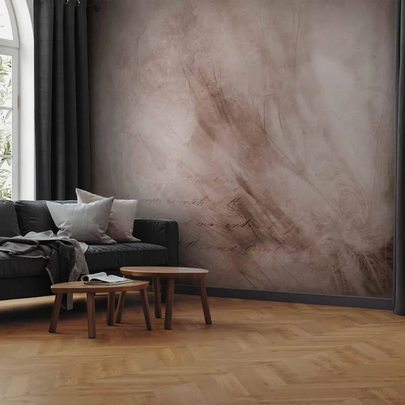 Kup teraz Fototapeta - Abstrakcja scandi boho - delikatna kompozycja z napisami i kwiatami