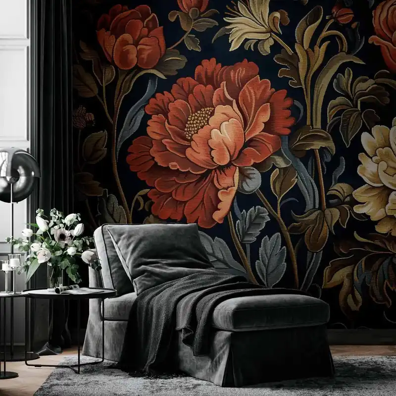 Szybka dostawa Fototapeta - Gobelinowe wielkie kwiaty retro motyw florystyczny w stylu kilimu