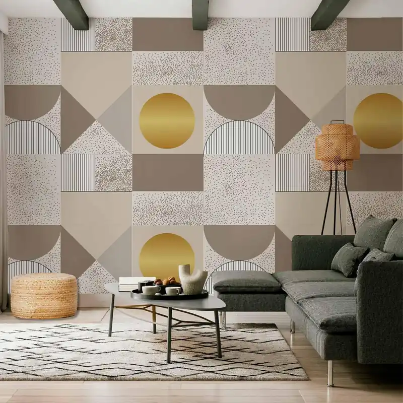 Fototapeta - Beżowo-złoty wzór geometryczny Nowy