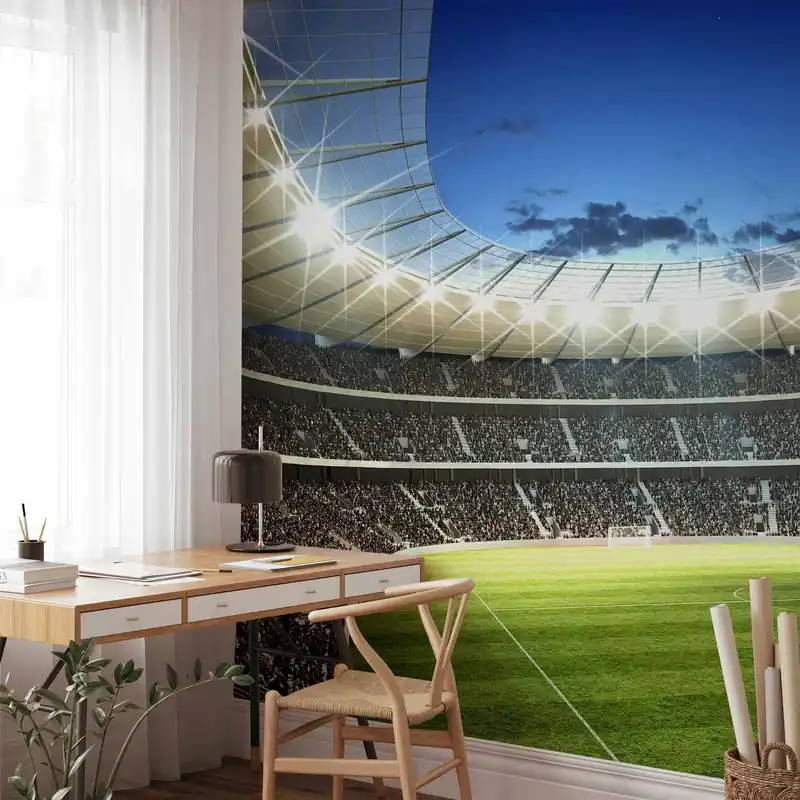 Oferta Fototapeta - Boisko piłarskie - oświetlony stadion z przepełnionymi trybunami