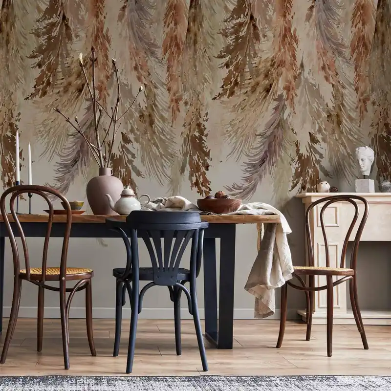 Fototapeta - Minimalistyczny pejzaż boho - zwisające liście w beżowych barwach Do wyczerpania zapasów