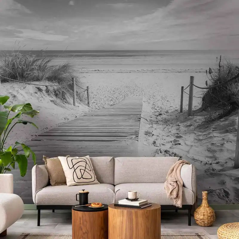 Fototapeta - Na plaży - czarno-biały pejzaż Najlepsza cena