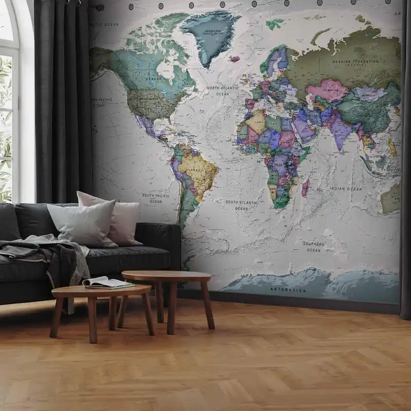 Fototapeta - Nauka geografii - mapa świata z podpisanymi państwami po angielsku Kup teraz