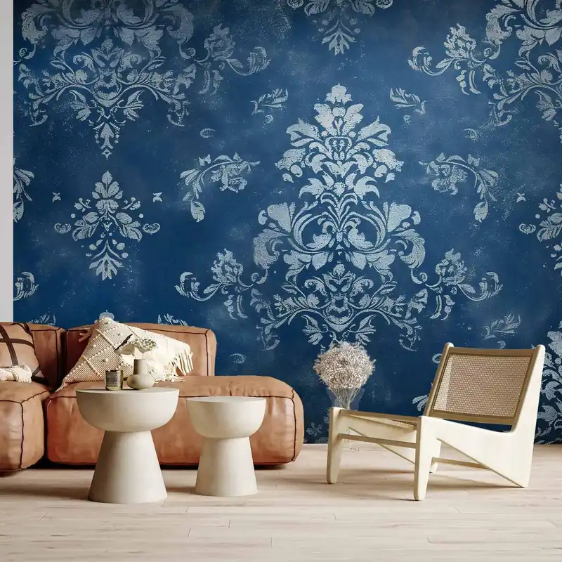 Fototapeta - Ornament retro dekoracyjny motyw w przetartych błękitach Zamów teraz