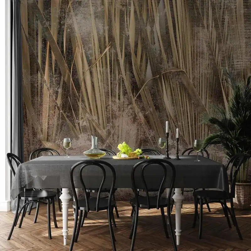 Fototapeta - Suche liście - pejzaż wysokich traw w stylu boho z deseniami z farby Darmowy zwrot