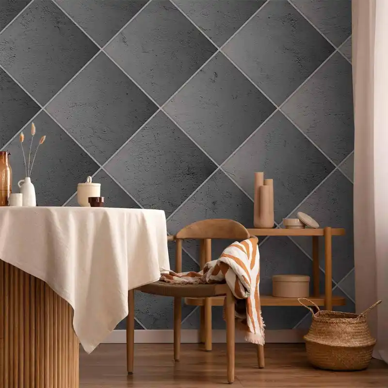 Fototapeta - Szara symetria - geometryczny wzór w deseń z betonu z białymi fugami Ostatnia szansa