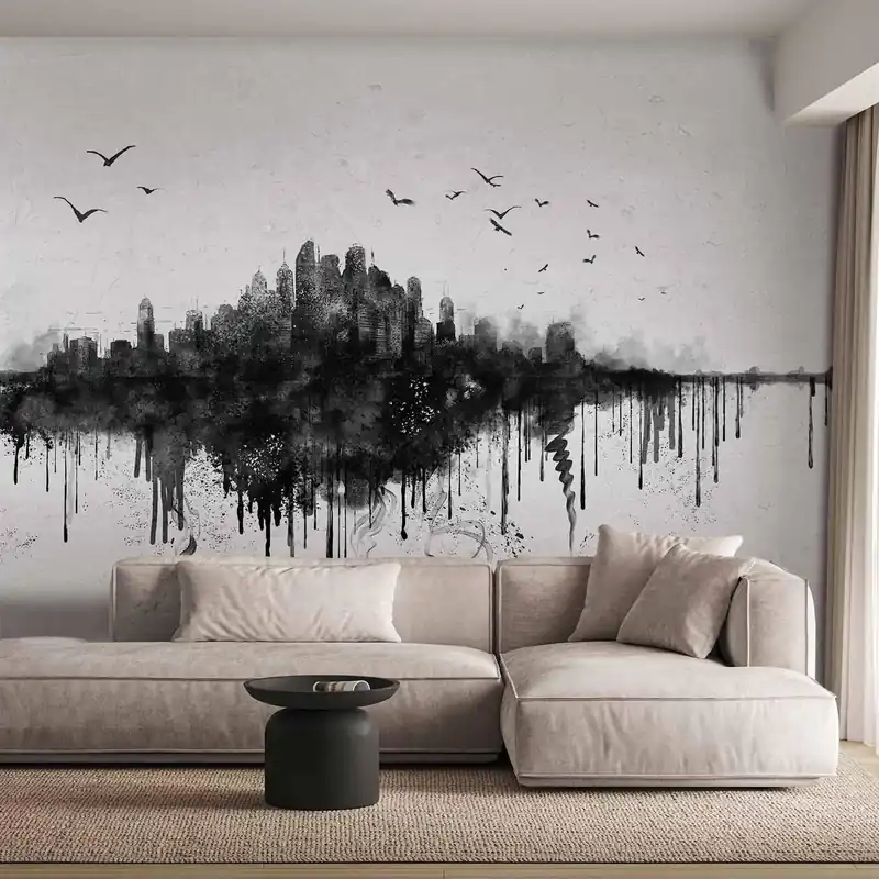 Tylko dziś Fototapeta - Wielkie miasto - abstrakcyjna panorama miasta w stylu czarnej akwareli