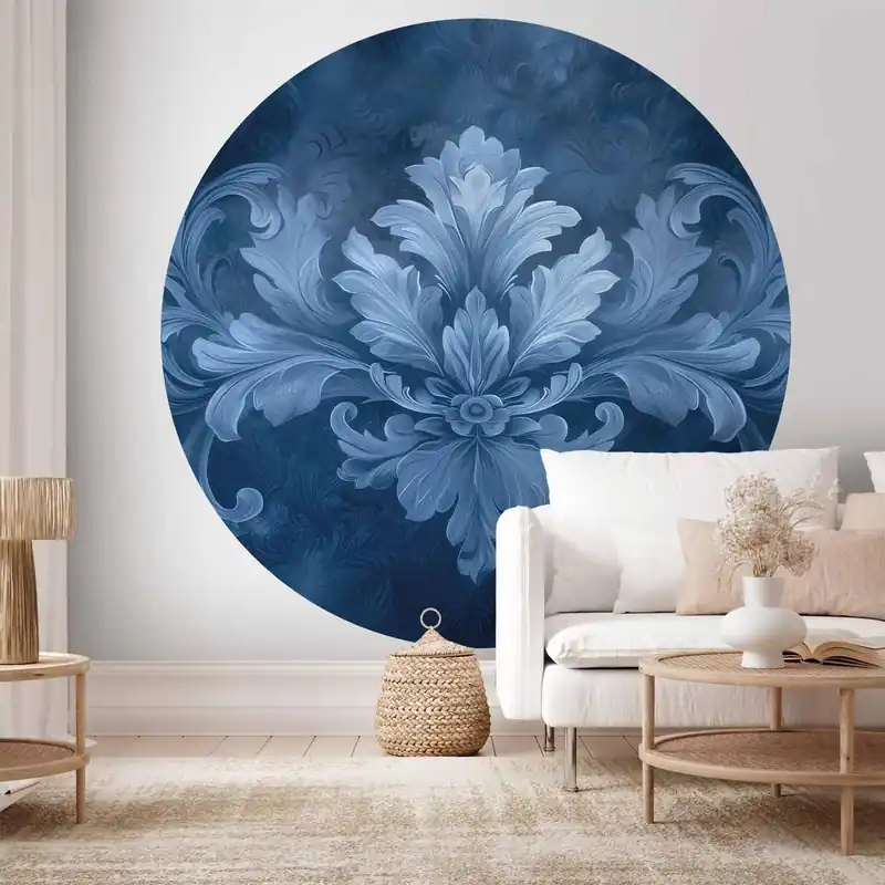 Fototapeta okrągła - Błękitny ornament w chłodnych odcieniach Obniżka ceny