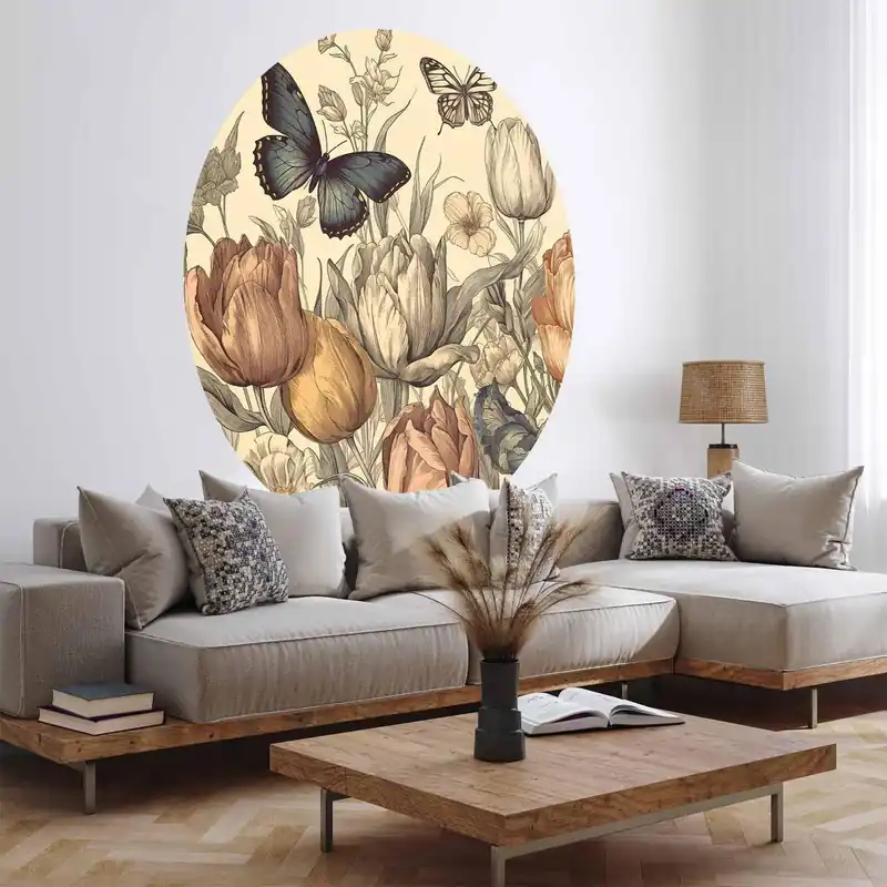 Fototapeta okrągła - Kolorowe tulipany na kremowym tle Oferta limitowana