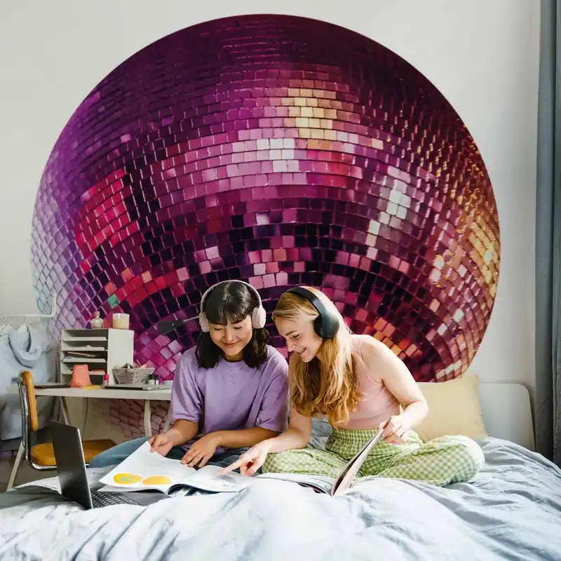 Zniżka Fototapeta okrągła - Kula dyskotekowa magenta