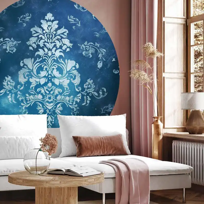 Rabat Fototapeta okrągła - Retro ornament w przetartych błękitach