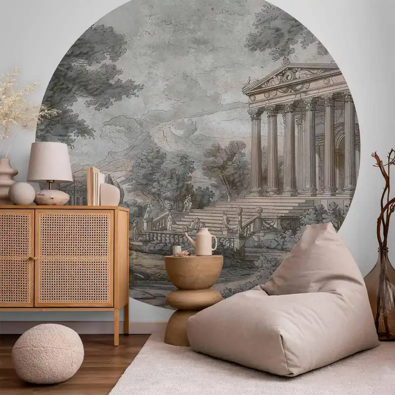 Fototapeta okrągła - Świątynia na wzgórzu - grecka architektura w stonowanej kolorystyce Premium