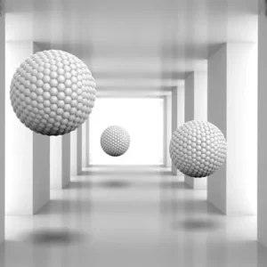 Wysoka jakość Fototapeta 3D Mural Digital Silver Tunnel With Sphere And Columns