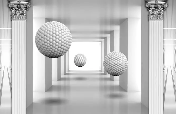 Wysoka jakość Fototapeta 3D Mural Digital Silver Tunnel With Sphere And Columns