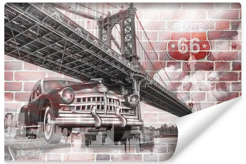 Łatwy zwrot Fototapeta Auto Na Tle Ceglanej Ściany Vintage