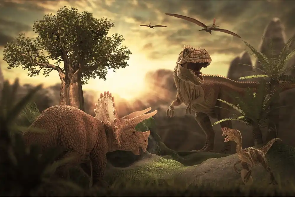Fototapeta Dinozaury O Zachodzie Słońca Nowość