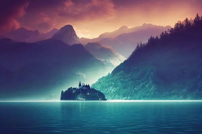 Fototapeta Fantasy Concept Showing A Lake Bled, Slovenia. Digital Art Style, Painting Szybka wysyłka