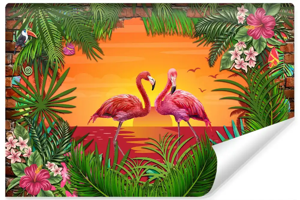 Nowość Fototapeta Flamingi Za Ceglaną Ścianą