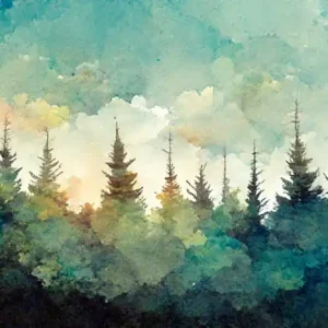 Zamów dziś Fototapeta Forest Silhouette Background. Watercolor Painting Of A Spruce Forest