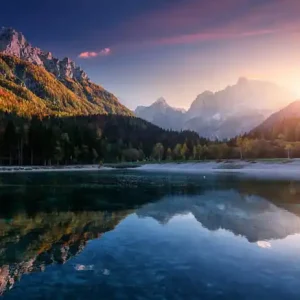 Wybór klientów Fototapeta Incredible Nature Landscape. Amazing Lake Jasna With Of A Mirror Reflection. Stunning Vivid Nature Scenery Of Slovenia. Wild Nature Image. Concept Ideal Resting Place. Scenic Image In Autumn Time